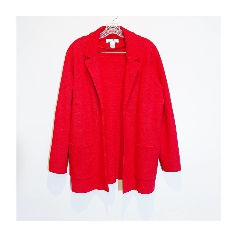 Magaschoni Open Front Knit  Long Cardigan Wool Red SZ M